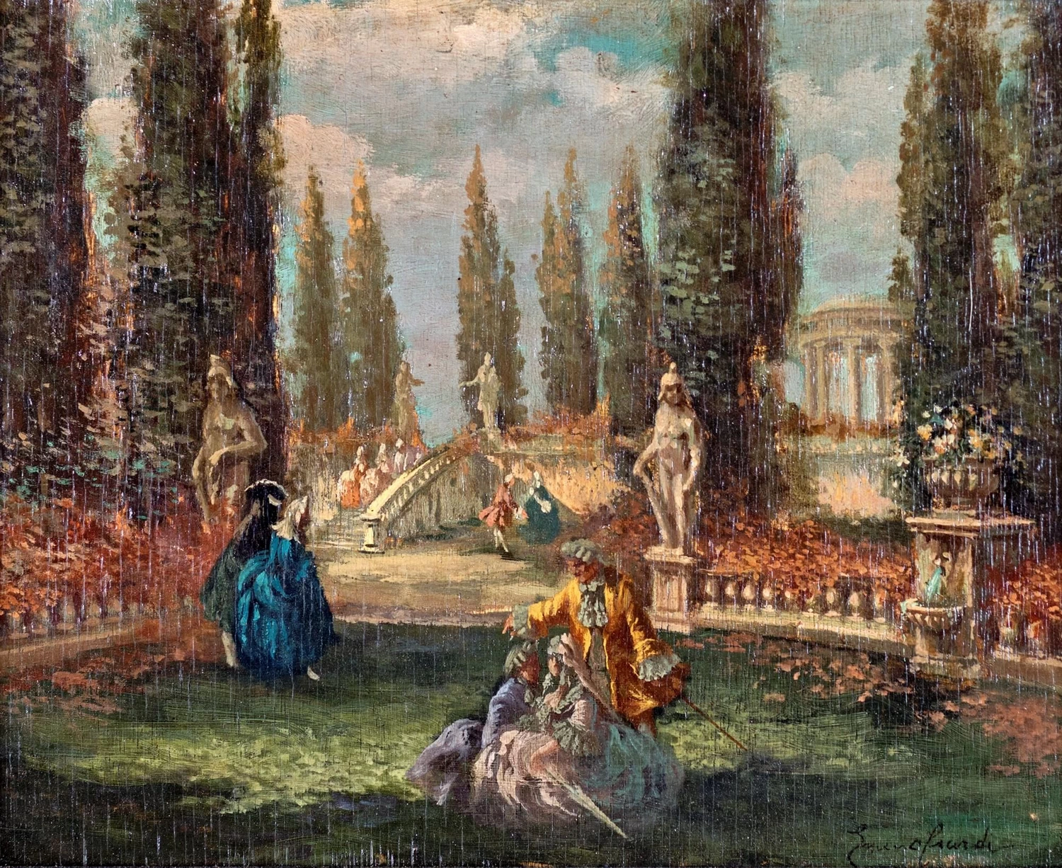 Giardino con figure in abito settecentesco
